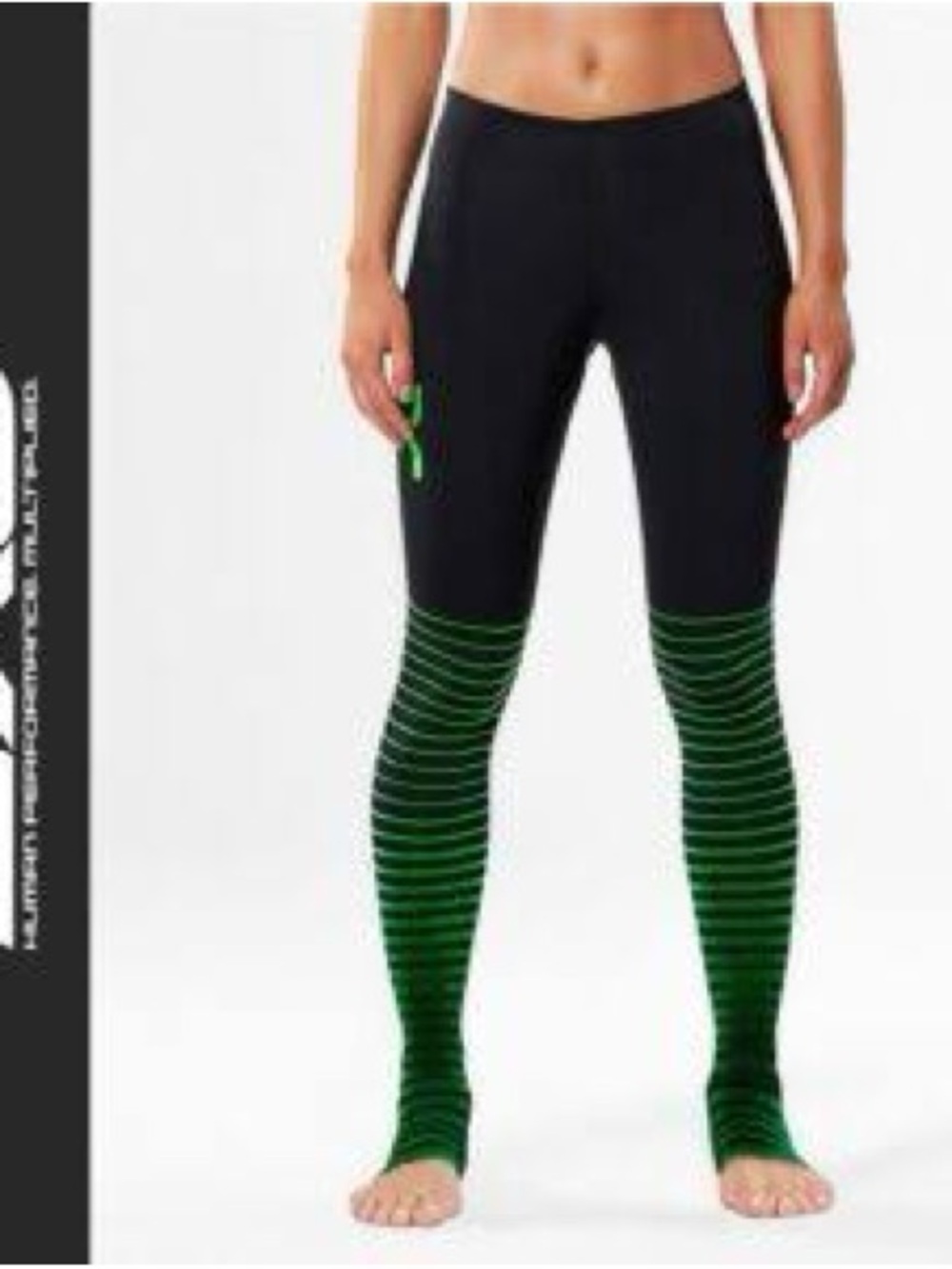 2XU Black Leggings with Neon Green stripes size large compression/support